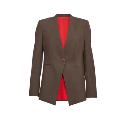 Mier Women's Collarless Brown Seoul Jacket