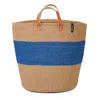 Mifuko Blue / Brown Majani Market Basket - One Thick Stripe Blue L In Multi
