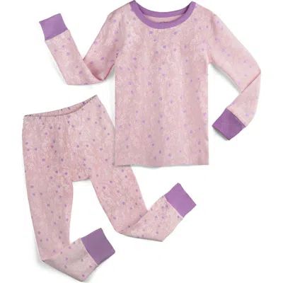 Mightly 100% Organic Cotton Print Long Sleeve Snug Fit Kids Pajamas In Pink