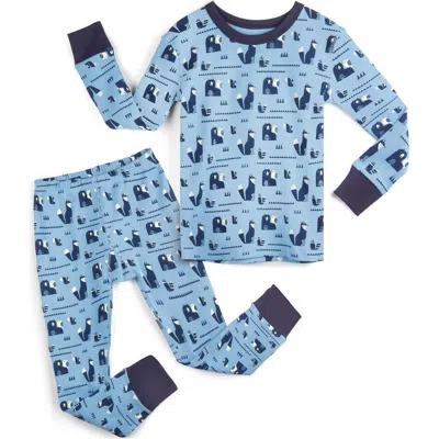Mightly 100% Organic Cotton Print Long Sleeve Snug Fit Kids Pajamas In Blue
