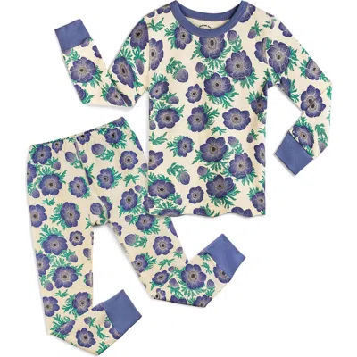 Mightly 100% Organic Cotton Print Long Sleeve Snug Fit Kids Pajamas In Purple Poppy