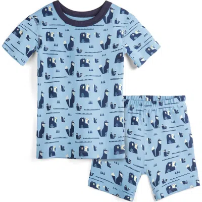 Mightly 100% Organic Cotton Print Shortie Snug Fit Kids Pajamas In Blue