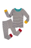 Mightly 100% Organic Cotton Stripe Long Sleeve Snug Fit Kids Pajamas In Gray Stripe