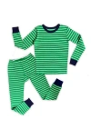 Mightly Babies'  100% Organic Cotton Stripe Long Sleeve Snug Fit Kids Pajamas In Green Stripe