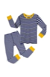 Mightly Babies'  100% Organic Cotton Stripe Long Sleeve Snug Fit Kids Pajamas In Navy Stripe