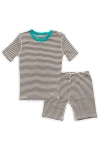 Mightly 100% Organic Cotton Stripe Shortie Snug Fit Kids Pajamas In Gray Stripe