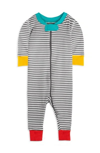 Mightly 100% Organic Cotton Stripe Snug Fit Baby Pajamas In Gray Stripe