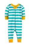 Mightly 100% Organic Cotton Stripe Snug Fit Baby Pajamas In Teal Stripe