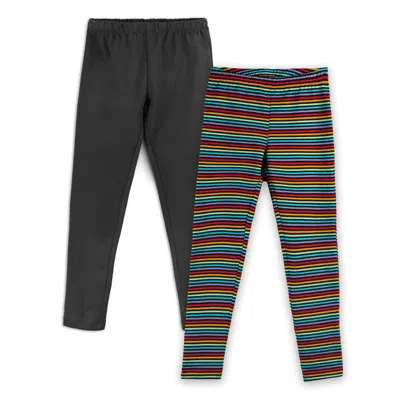 Mightly Kids' Girls Black Rainbow Stripe Leggings In Multi