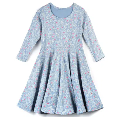 Mightly Kids' Girls Blue Floral Dress In Multi
