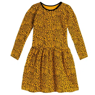 Mightly Kids' Girls Gold Leopard Dress In Yellow