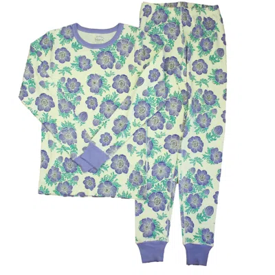 Pre-owned Mightly Kids' Girls Ivory Purple Hydrangea 2-piece Pajamas In Multi