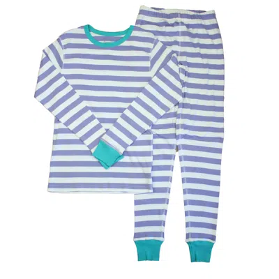 Pre-owned Mightly Kids' Girls Ivory Purple Stripe 2-piece Pajamas In Multi