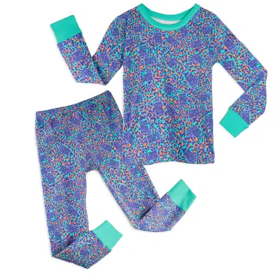 Pre-owned Mightly Kids' Girls Purple Leopard 2-piece Pajamas In Blue