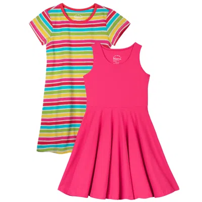 Pre-owned Mightly Kids' Girls Rainbow Stripe Dress In Multi