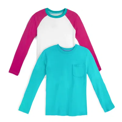 Pre-owned Mightly Kids' Girls Raspberry And Teal Long Sleeve T-shirt In Red
