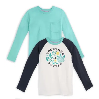 Pre-owned Mightly Kids' Girls Together Is Better Navy Long Sleeve T-shirt In Blue