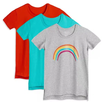 Pre-owned Mightly Kids' Girls Turquoise Rainbow Red T-shirt In Blue