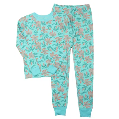 Mightly Kids' Girls Turquoise Tiger Lily 2-piece Pajamas In Multi