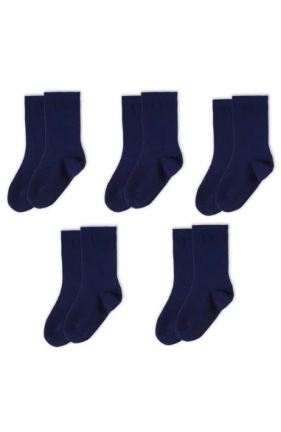 Mightly Kids Organic Cotton Solid Crew Socks 5-pack In Blue