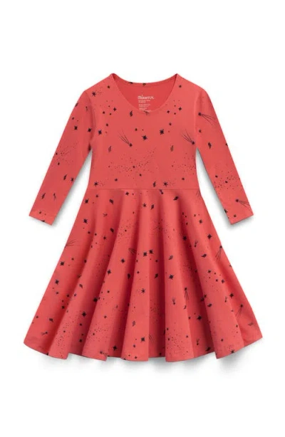 Mightly Kids'  Organic Cotton 3/4 Sleeve Print Twirl Dress In Pink