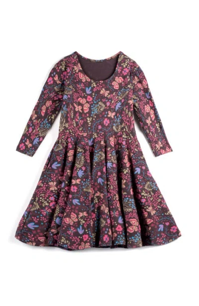 Mightly Kids'  Organic Cotton 3/4 Sleeve Print Twirl Dress In Flower Child