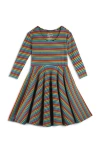 Mightly Kids'  Organic Cotton 3/4 Sleeve Print Twirl Dress In Jewel Stripe