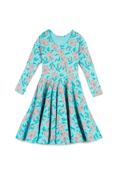 Mightly Kids'  Organic Cotton 3/4 Sleeve Print Twirl Dress In Tiger Lily
