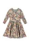 Mightly Kids'  Organic Cotton 3/4 Sleeve Print Twirl Dress In Whimsy