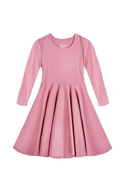 Mightly Kids'  Organic Cotton 3/4 Sleeve Solid Twirl Dress In Ballet Pink
