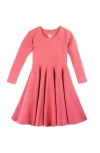 Mightly Kids'  Organic Cotton 3/4 Sleeve Solid Twirl Dress In Coral