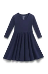 Mightly Kids'  Organic Cotton 3/4 Sleeve Solid Twirl Dress In Navy