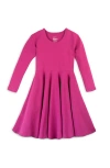 Mightly Kids'  Organic Cotton 3/4 Sleeve Solid Twirl Dress In Raspberry