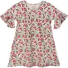 Mightly Kids'  Organic Cotton Flutter Sleeve Cascade Dress In Folk Floral