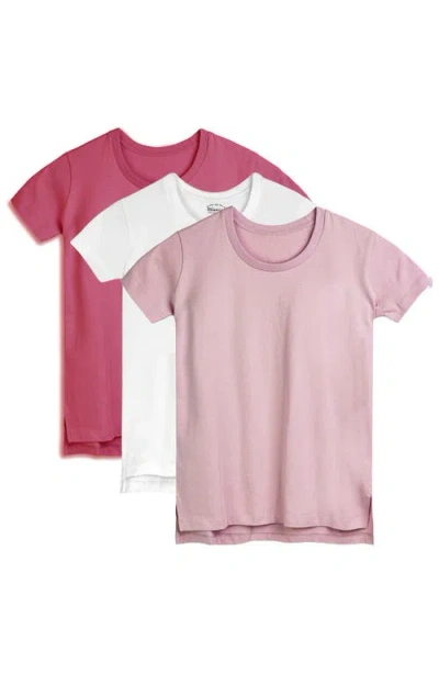 Mightly Kids'  Organic Cotton Girls Extended Length T-shirt 3-pack In Pink