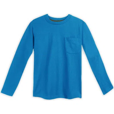 Mightly Organic Cotton Kids Long Sleeve Pocket T-shirt In Blue