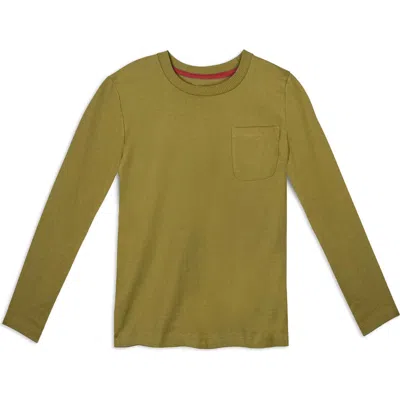 Mightly Organic Cotton Kids Long Sleeve Pocket T-shirt In Green
