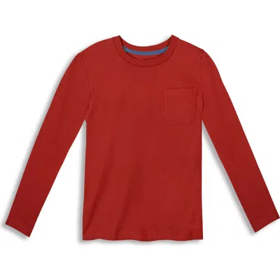 Mightly Organic Cotton Kids Long Sleeve Pocket T-shirt In Red