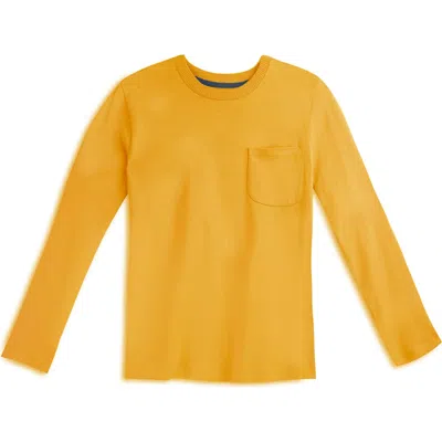 Mightly Organic Cotton Kids Long Sleeve Pocket T-shirt In Yellow
