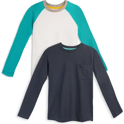 Mightly Organic Cotton Kids Long Sleeve T-shirt 2-pack In Blue