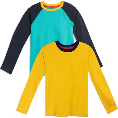 Mightly Organic Cotton Kids Long Sleeve T-shirt 2-pack In Gold