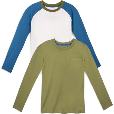 Mightly Organic Cotton Kids Long Sleeve T-shirt 2-pack In Green