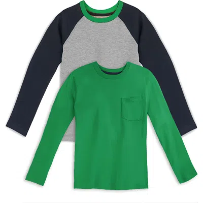 Mightly Organic Cotton Kids Long Sleeve T-shirt 2-pack In Green
