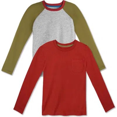 Mightly Organic Cotton Kids Long Sleeve T-shirt 2-pack In Red