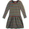 Mightly Kids'  Organic Cotton Long Sleeve Drop Waist Tier Dress In Jewel Stripe