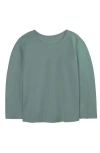 Mightly Kids'  Organic Cotton Long Sleeve Ribbed Scoop Neck Tee In Willow