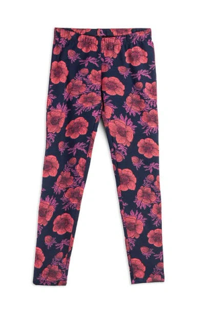 Mightly Kids'  Organic Cotton Reinforced Knee Leggings In Navy Poppy