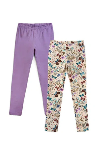 Mightly Kids'  Organic Cotton Reinforced Knee Print Leggings 2-pk In Multi