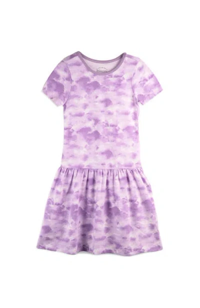 Mightly Babies'  Organic Cotton Short Sleeve Drop Waist Tier Dress In Lilac Cloud