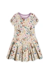 Mightly Organic Cotton Short Sleeve Drop Waist Tier Dress In Multi